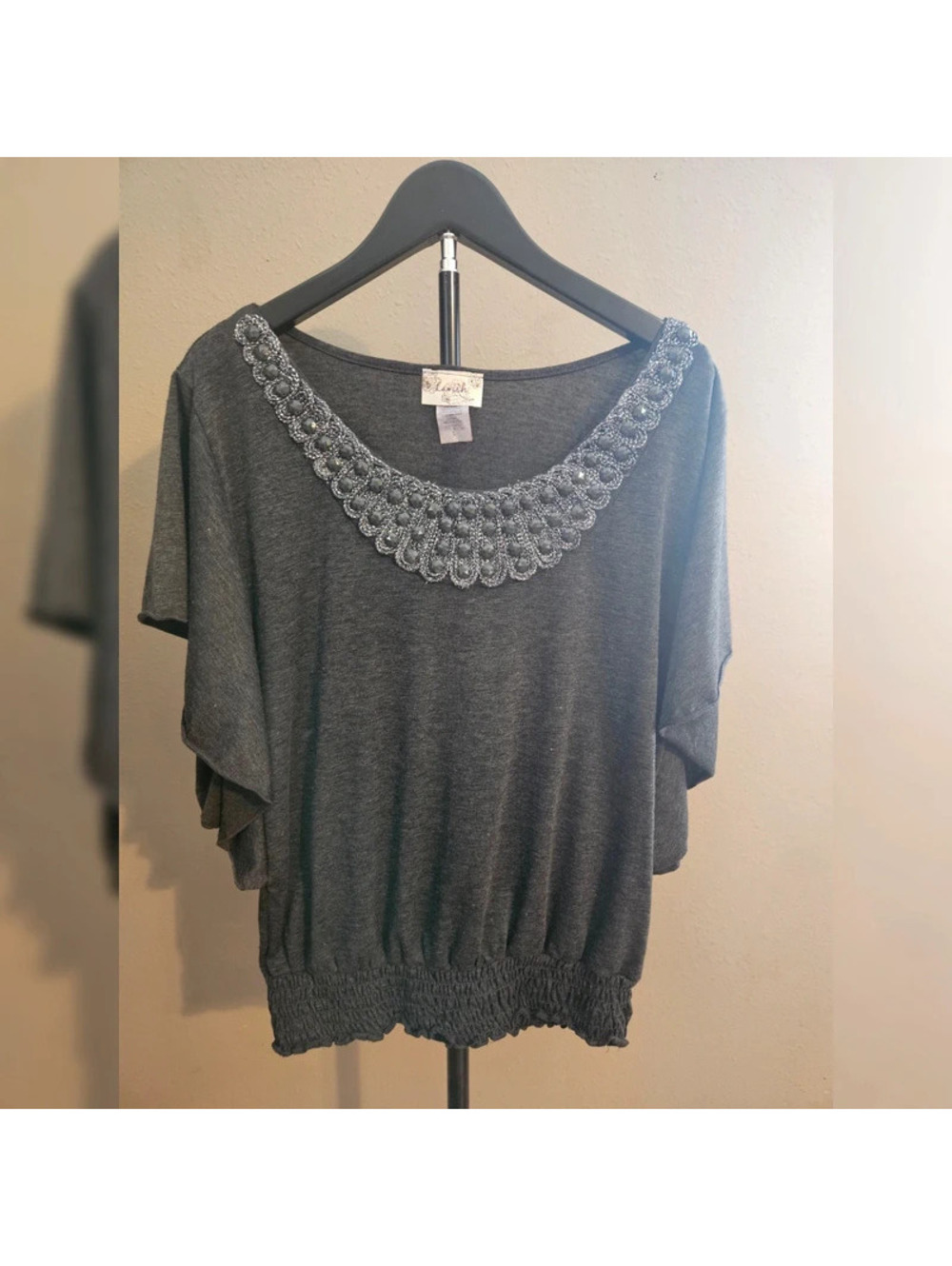 Women's Grey Lavish Embellished Top Size Large